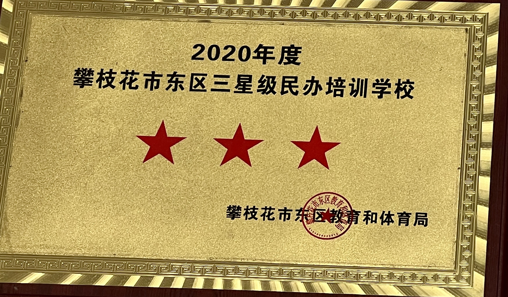 志翔体育三星级民办培训学校牌匾